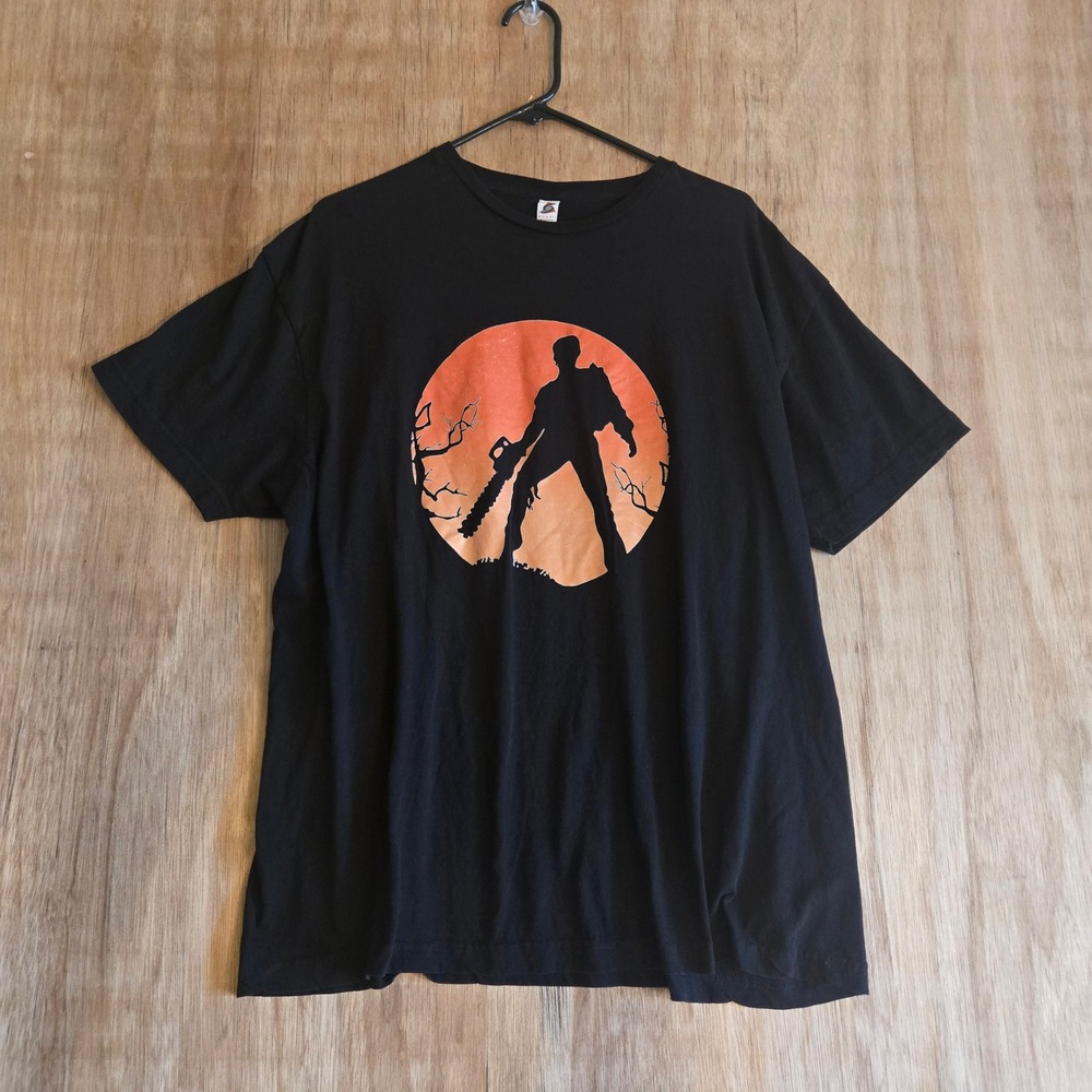 Evil Dead Ash Williams Chainsaw Graphic Halloween Scary Horror T-Shirt Black XL